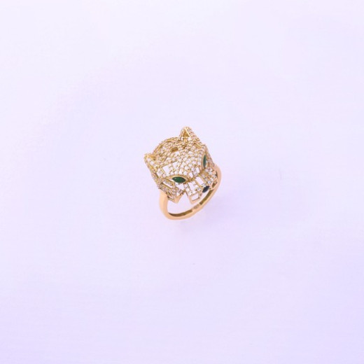 Green and White Tiger Gold Ring