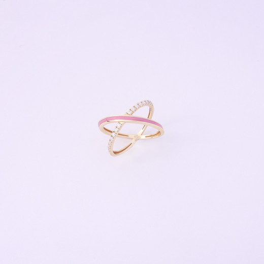 Crossed Pink and Gold Ring