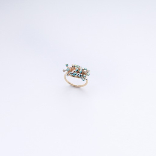 Turquoise beads gold ring